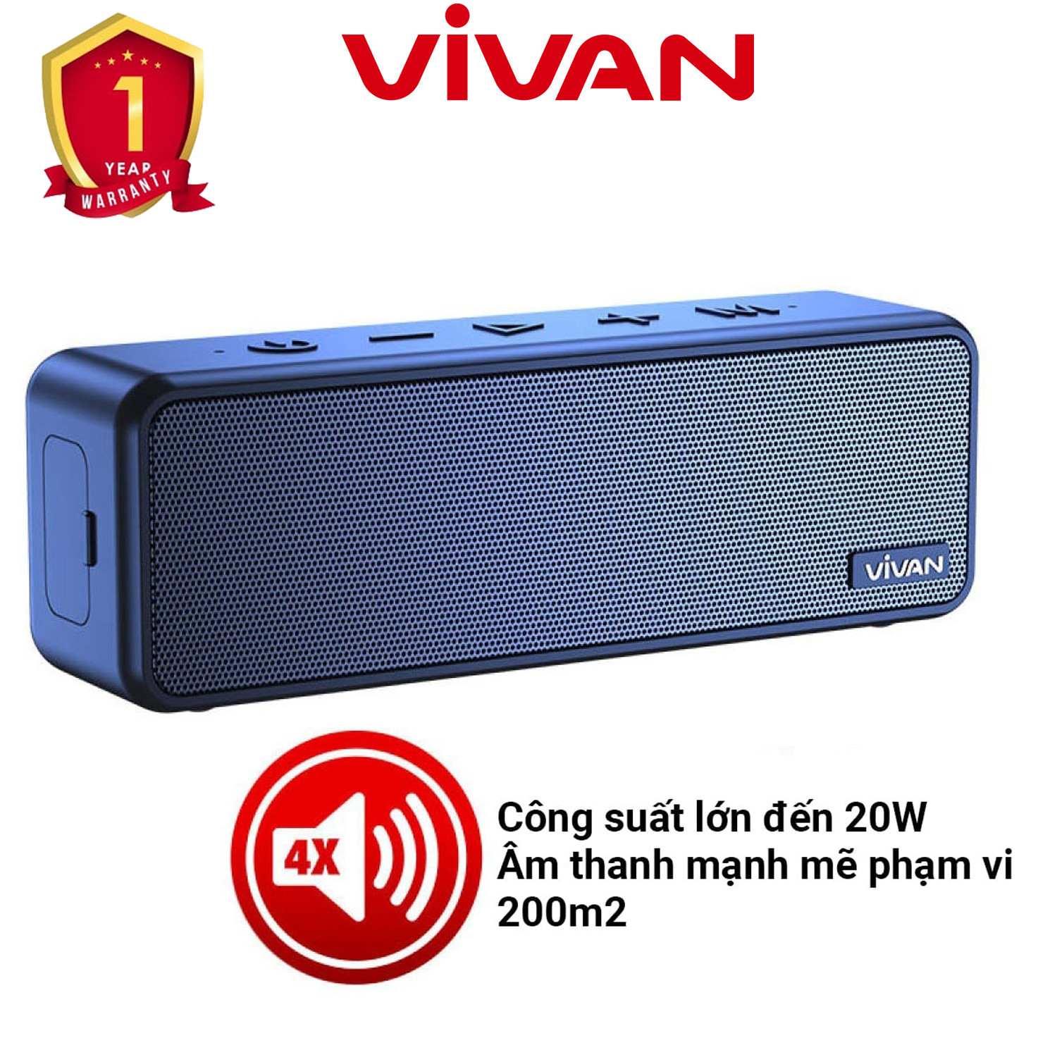 Loa Bluetooth 5.0 VIVAN VS20 Chống Nước IPX7, Công Suất 20W - Hàng Chính Hãng