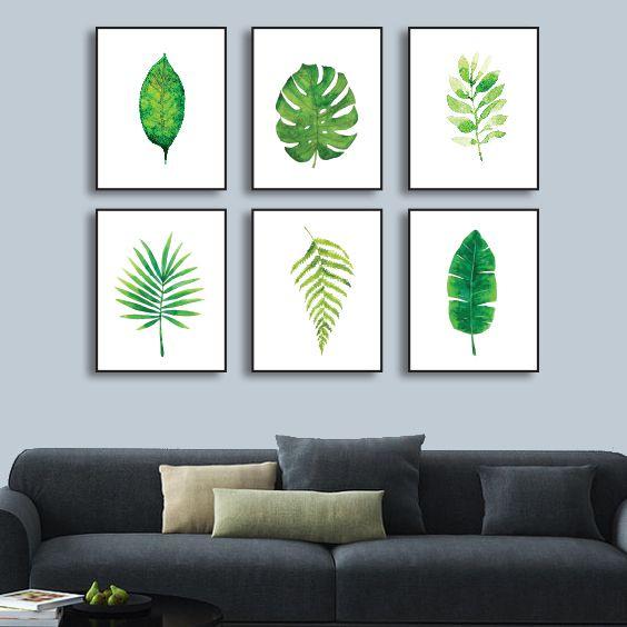 Bộ 6 tranh khung canvas treo tường lá cây nhiệt đới