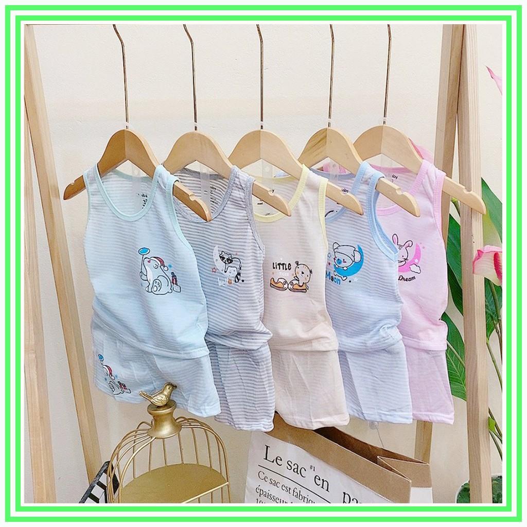 Bộ ba lỗ cho bé trai gái sơ sinh bộ ba lỗ vải cotton Kẻ thoáng mát, hàng đẹp cho bé từ 3-14kg – BCT09