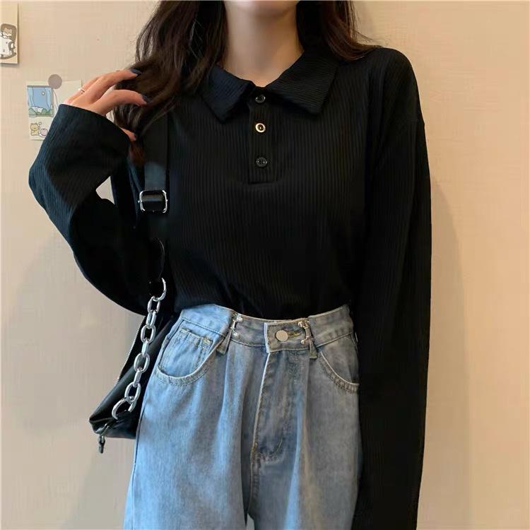 MS415 Áo polo len tăm nữ màu trơn cổ bẻ dáng basic
