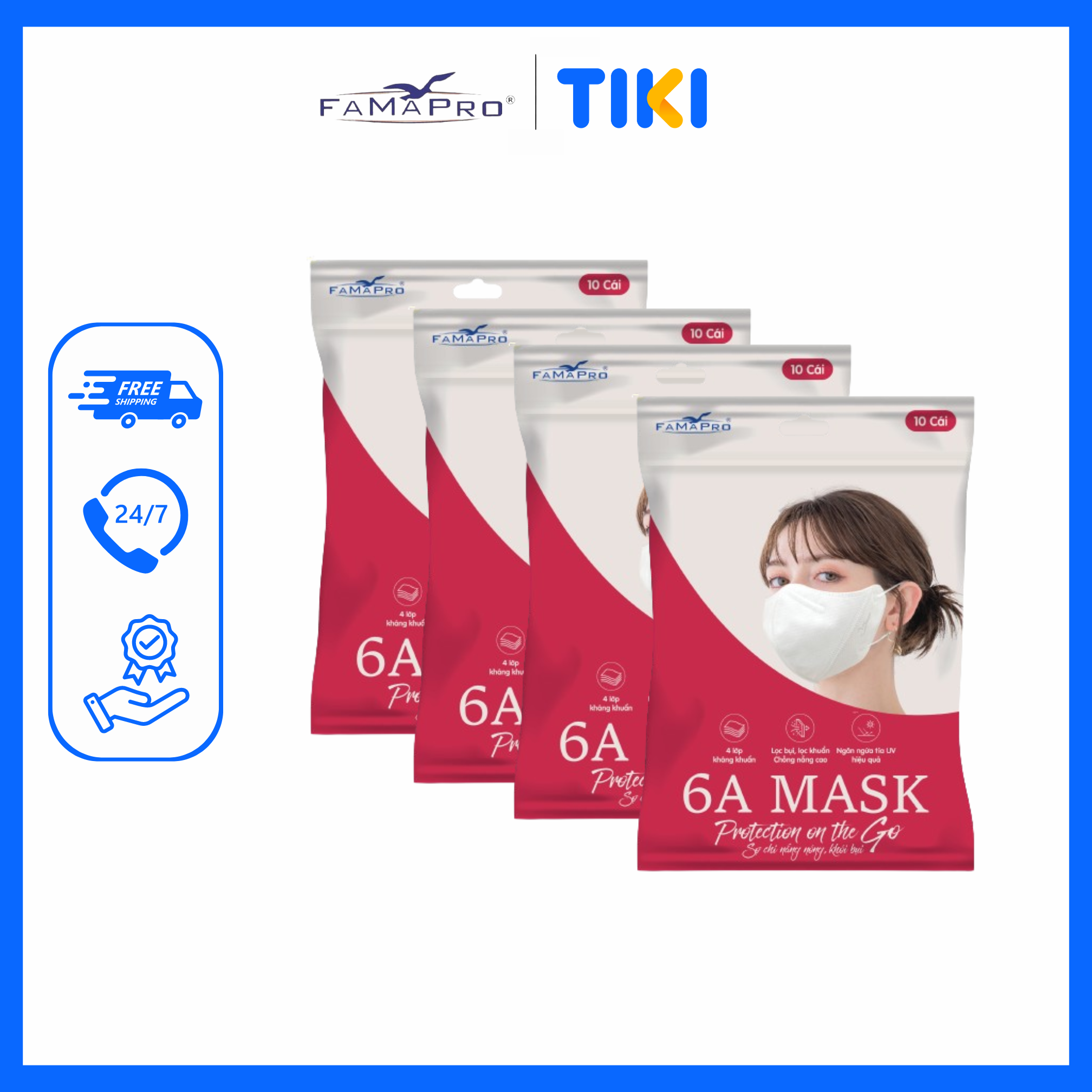 Khẩu trang 4 lớp cao cấp Famapro 6A Mask chống nắng tối ưu, nhẹ nhàng hương Bưởi bịch 10 cái