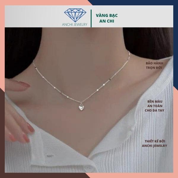 Dây chuyền bạc nữ kèm mặt trái tim mạ vàng thời trang sang chảnh, Anchi jewelry