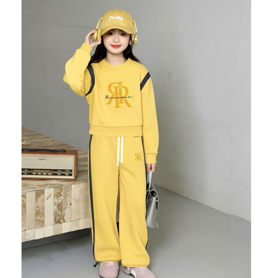 Set Bộ Dài Tay Chất Da Cá – Set Thể Thao Form Rộng Cá Tính Từ 24-45 kg Dành Cho Bé Gái