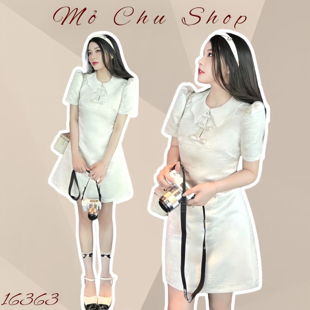 Đầm xoè tafta vân đá cổ bèo