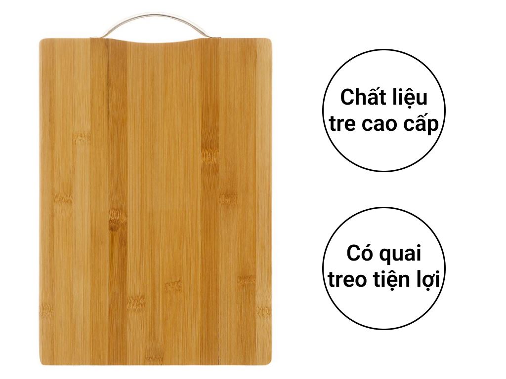 Thớt gỗ tre tự nhiên chữ nhật 3 lớp dày Kháng chuẩn nấm mốc, có quay treo Inox phong cách vintage, decor nhà bếp Hàng chính hãng Bamboo cutting
