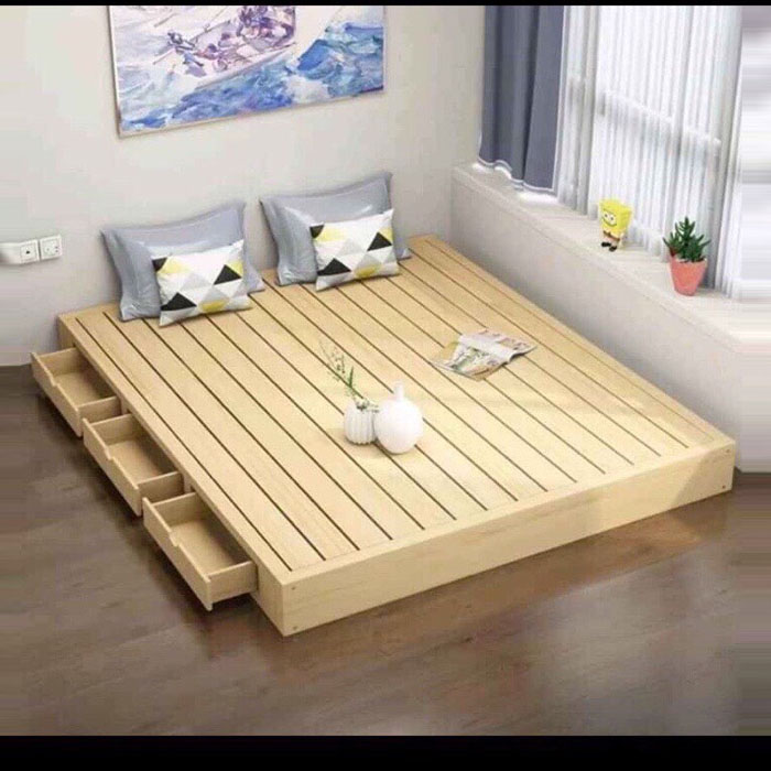 Giường 3 ngăn kéo gỗ thông hàng cao cấp tiết kiệm không gian 1m4 VÀ 1M6