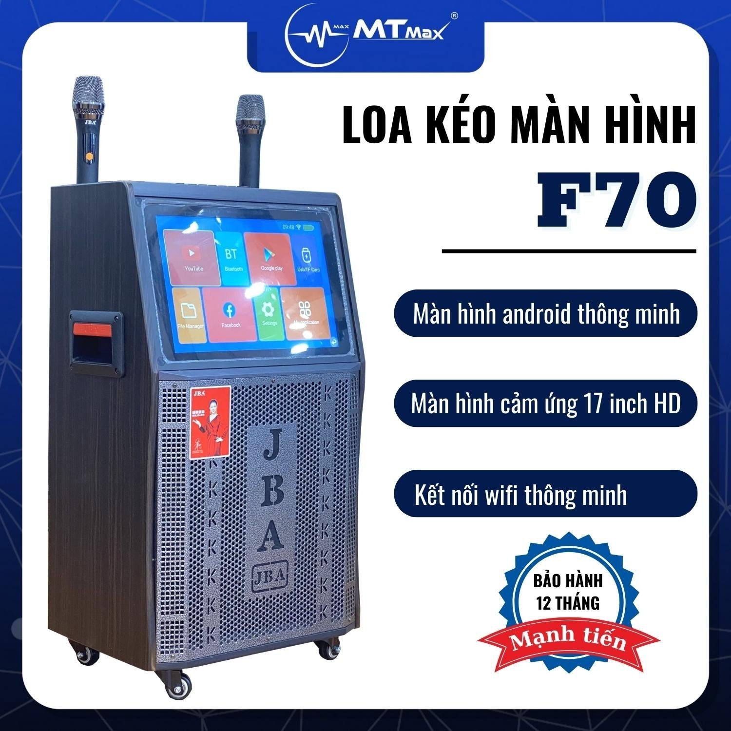 Loa Kéo JBA F70, Loa Hát Karaoke Có Màn Hình Cảm Ứng Màn Hình Kích Thước 17 Inch, Công Suất Thực Lên Đến 500w