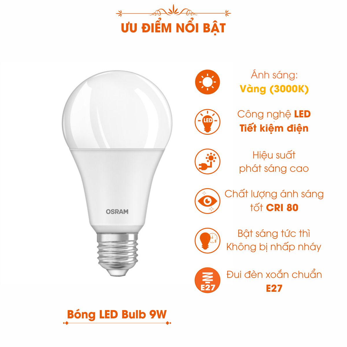 Bóng đèn LED Bulb E27 ECO CLASSIC A 9W OSRAM - Ánh sáng Vàng (3000K)