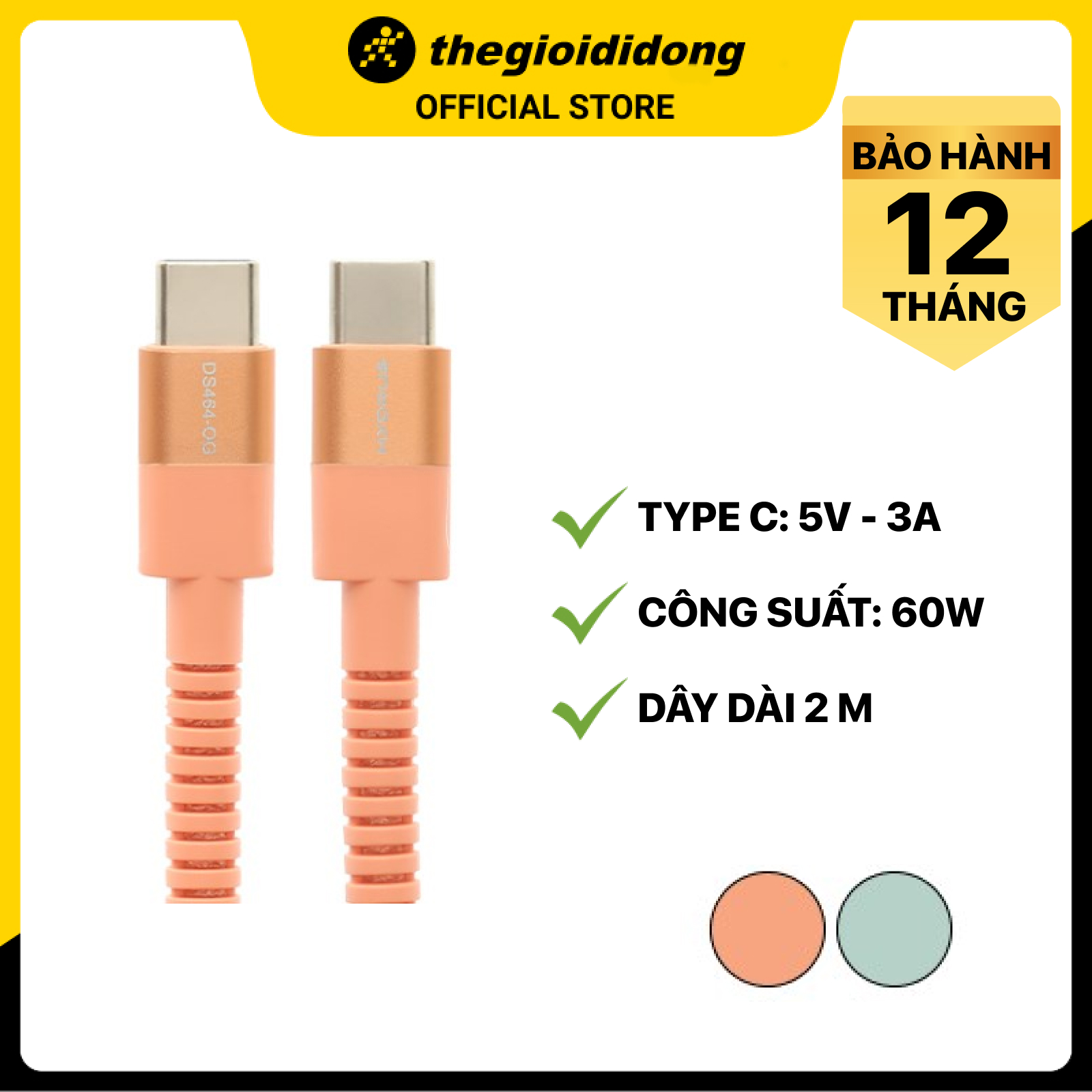 Cáp Type C - Type C 2m Hydrus DS465 - Hàng chính hãng