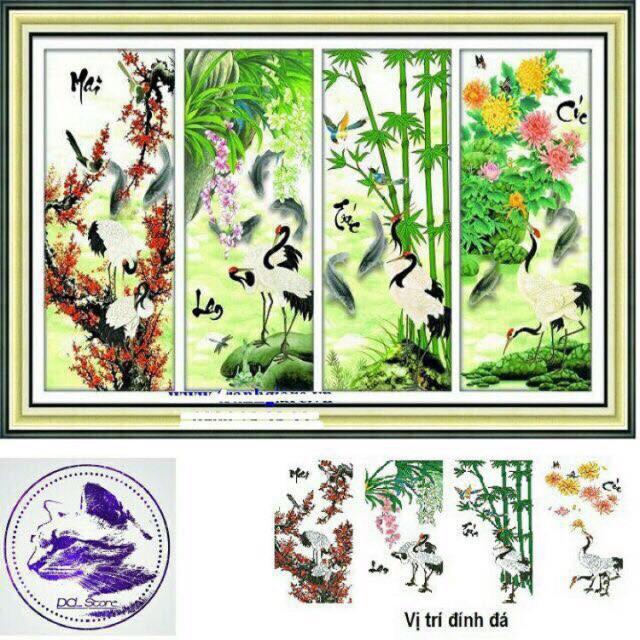 Tranh đính đá tứ quý MAI LAN TRÚC CÚC 134x75cm chưa đính