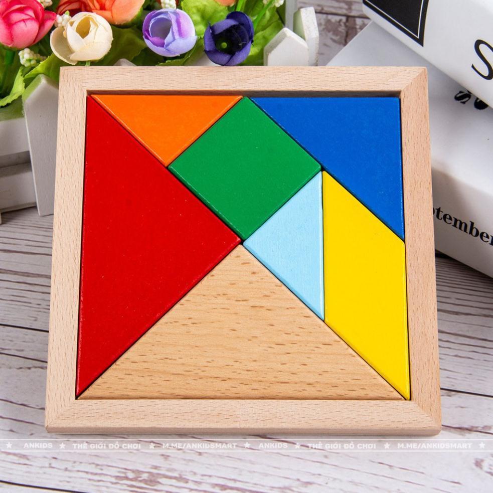 Đồ chơi xếp hình trí tuệ Tangram 7 miếng gỗ loại dày 1.2cm - đồ chơi gỗ