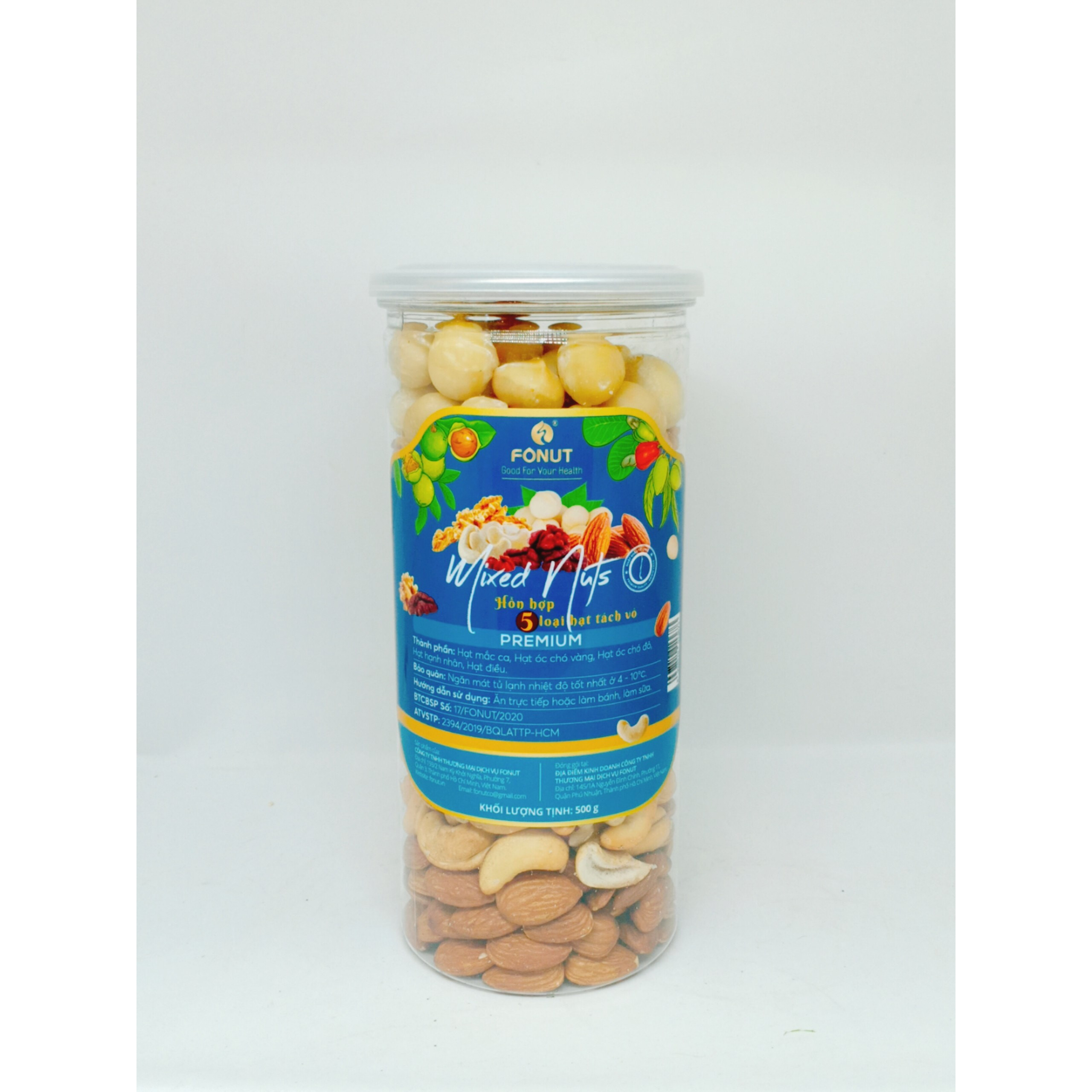 Hỗn hợp Mixed Nuts 5 loại hạt tách vỏ Fonut Hũ 500g