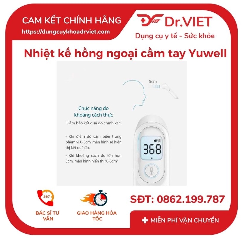 Nhiệt kế hồng ngoại cầm tay Yuwell YT-1 chính hãng nhập khẩu và phân phối chính ngạch đảm bảo chất lượng màn hình LCD, hiện thị chữ rõ ràng, cho kết quả nhanh chỉ sau 1s-2s - Drviet