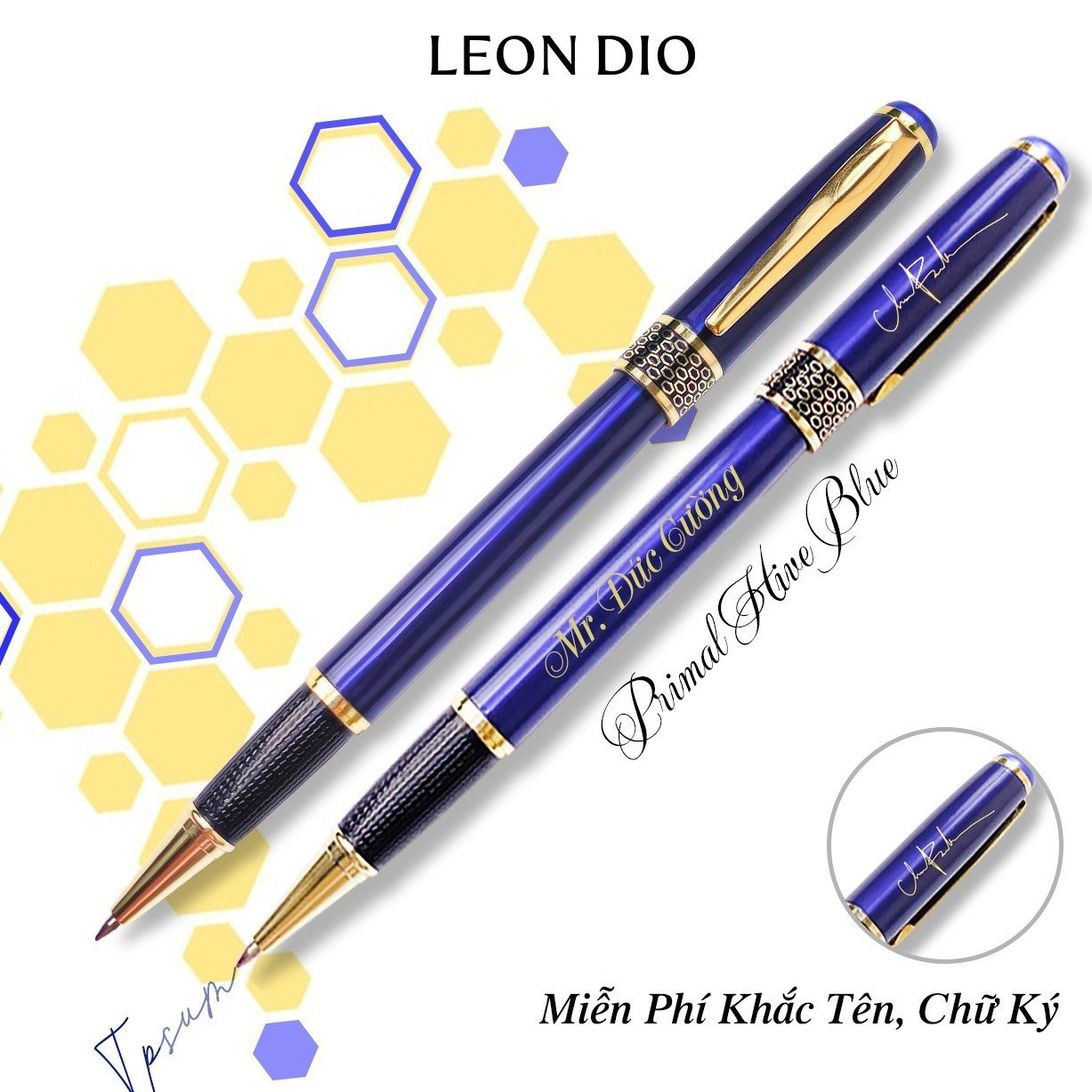 Bút Ký Tên, Viết Kí Dạ Bi Khắc Chữ Theo Yêu Cầu Primal Hive Blue LD041R - Ngòi 0.5mm, Quà Tặng Cao Cấp Cho Sếp