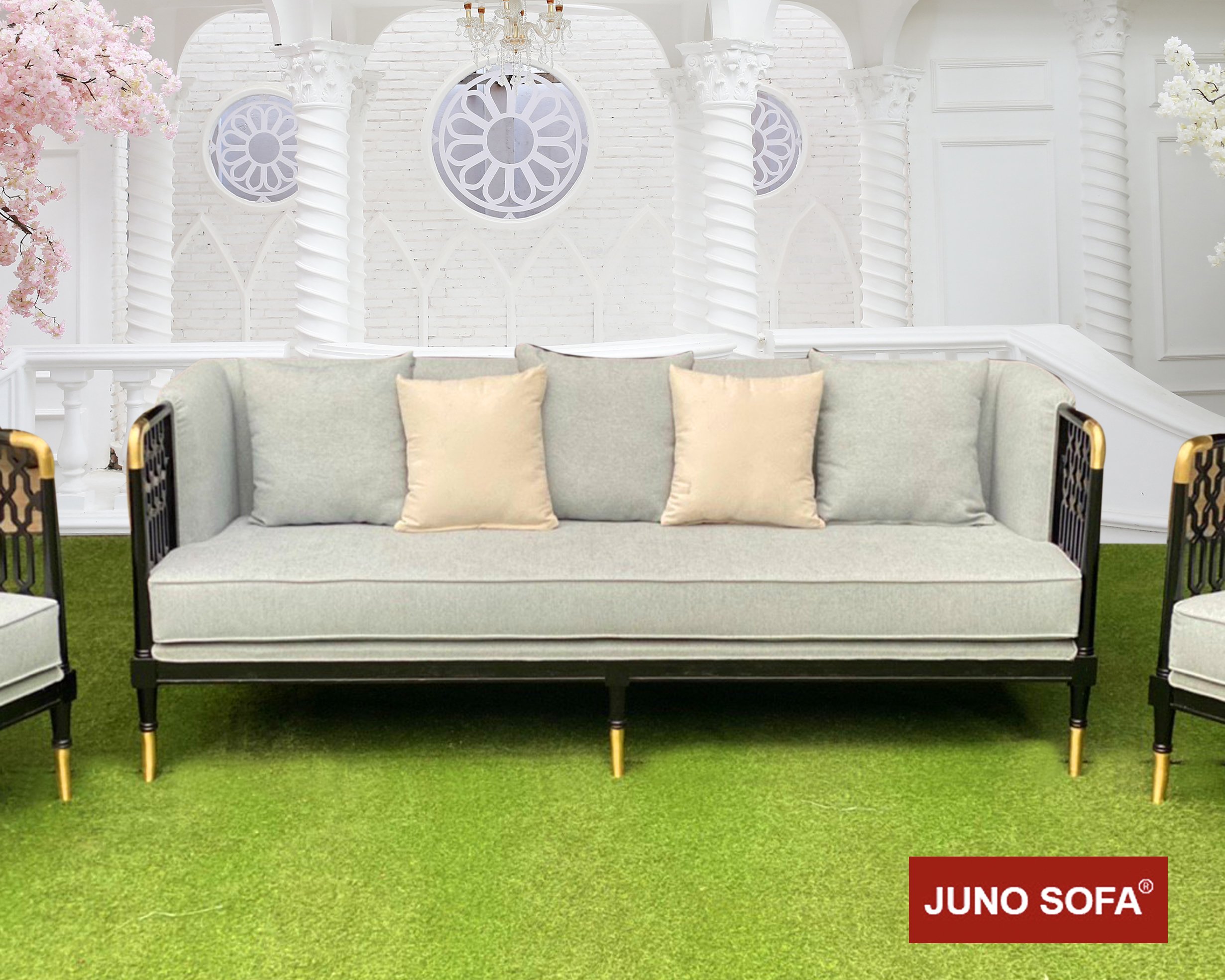 Bộ sofa cao cấp Đông Dương khung đồng Juno Sofa băng 2m và 2 đơn
