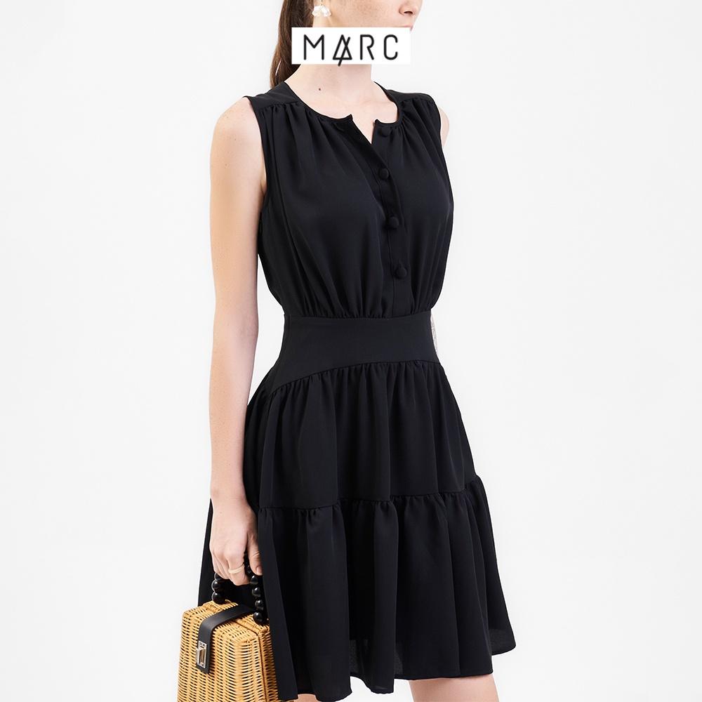 Đầm nữ MARC FASHION cổ tròn sát nách đính nút 2 tầng CBVH069922