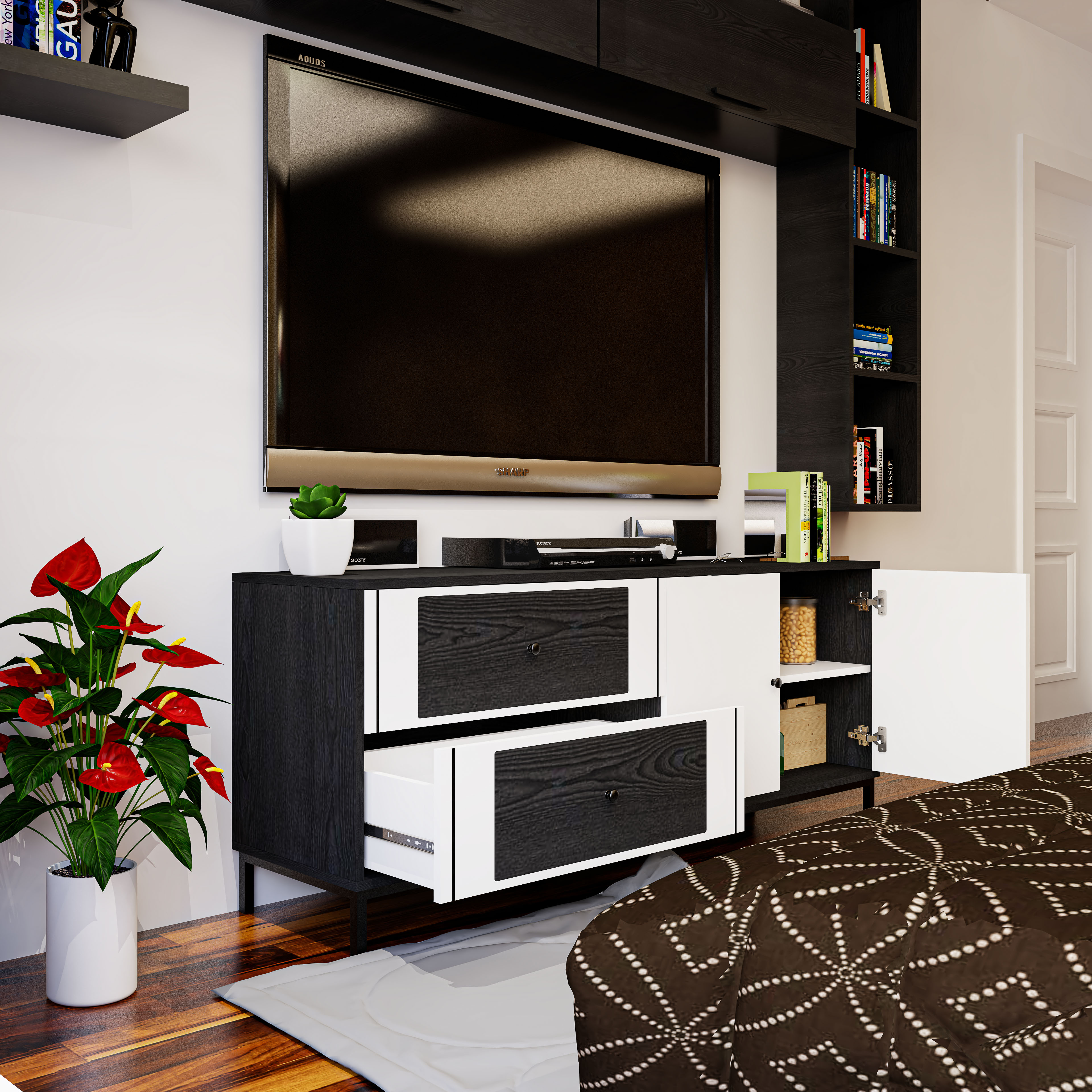 TAKO, Kệ TV 2 ngăn kéo - chân sắt , 160cm x 40cm x 65cm , KTV_036