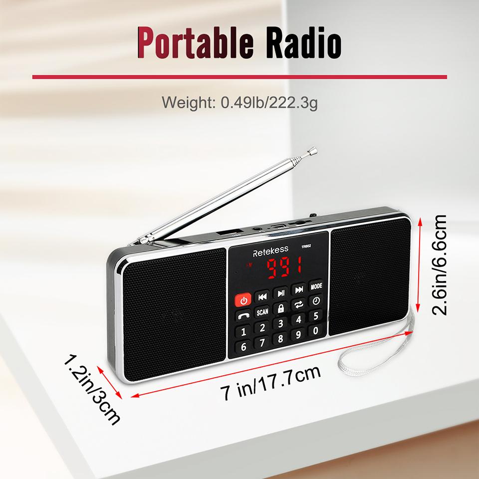 Retekess TR602 Radio Di động Radio Am Fm Loa Bluetooth có thể sạc lại Âm thanh nổi Fm Bộ thu sóng bằng pin Máy nghe nhạc MP3 Màu sắc: TR602