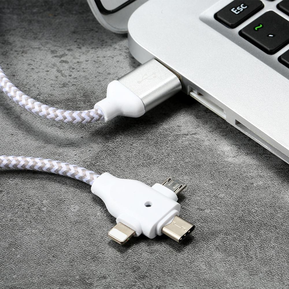 US 3 in 1 Charging Cable Data Cable 2A with Micro USB/Type-c Replacement for iPhone Xiaomi Huawei Samsung Nylon Braided