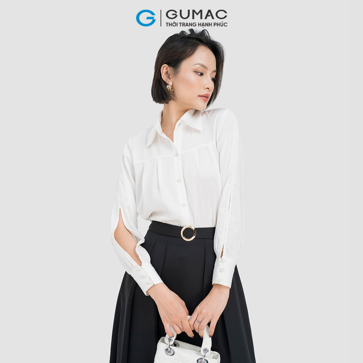 Áo sơ mi nữ tay dài xếp ly thanh lịch thời thượng GUMAC AD04018