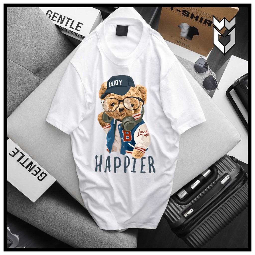 Áo Thun , áo tay lỡ áo unisex nam nữ Gấu HAPPIER, áo phông áo cộc chất Cotton đẹp co dãn 4 chiều - GW Shop