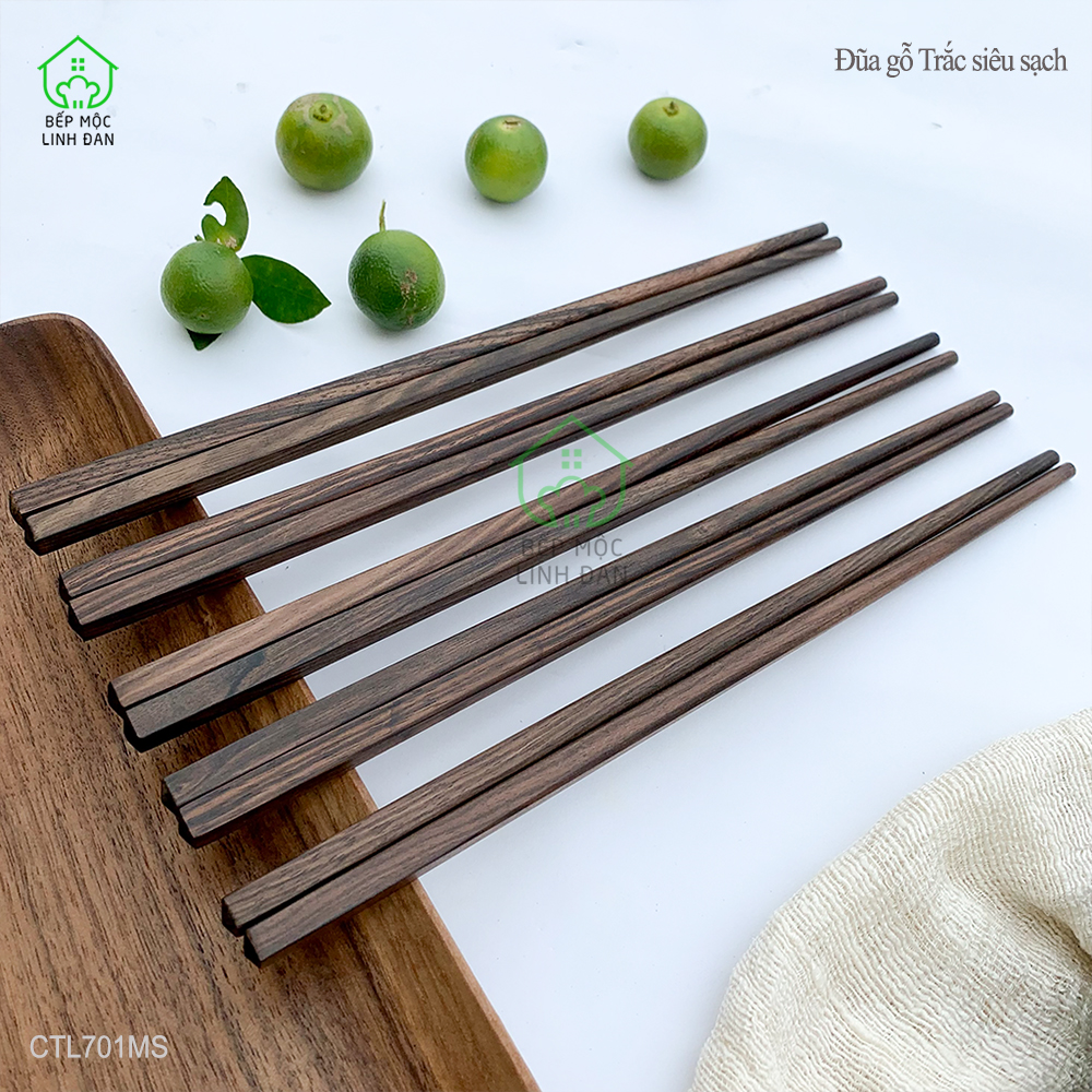(5 Đôi) Đũa Gỗ Mun Sọc Tự Nhiên Để Mộc - Kháng Khuẩn Siêu Sạch [CTL701MS-5]