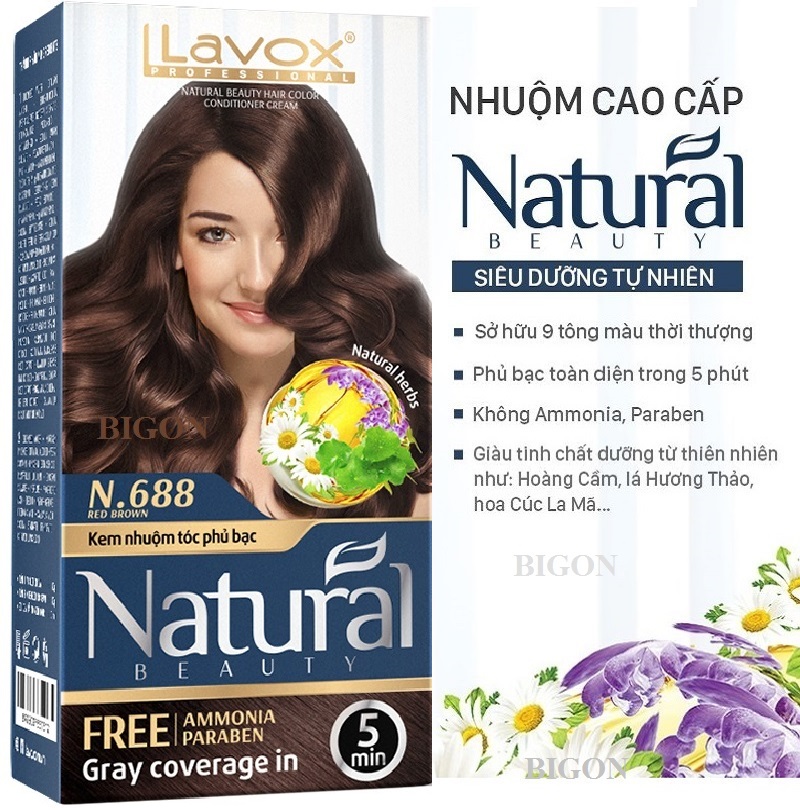 Kem Nhuộm Phủ Bạc Cao Cấp Siêu Dưỡng, Tự Nhiên Lavox N.688 - Red Brown