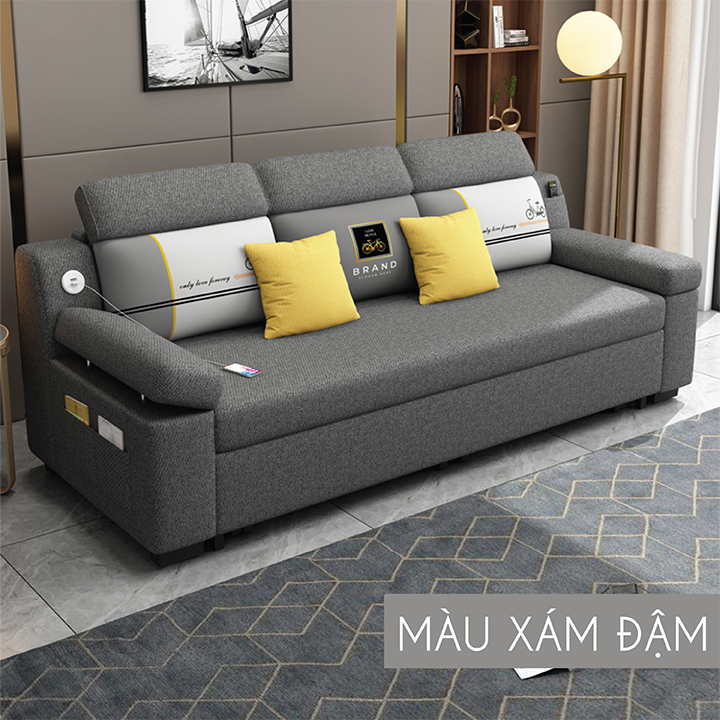 Sofa giường thông minh đa năng - Giường ngủ gấp gọn có khoang chứa đồ, cổng sạc USB, vỏ bọc là vải lanh cao cấp