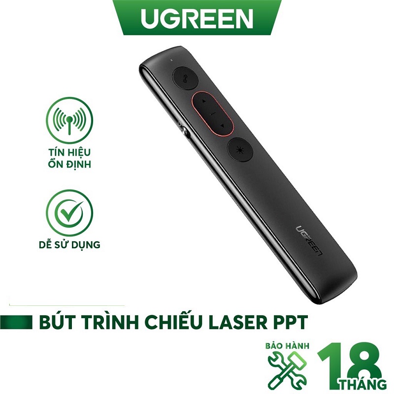 Bút trình chiếu không dây 2.4Ghz dùng cho máy tính, laptop màu đen Ugreen (60327) hàng chính hãng