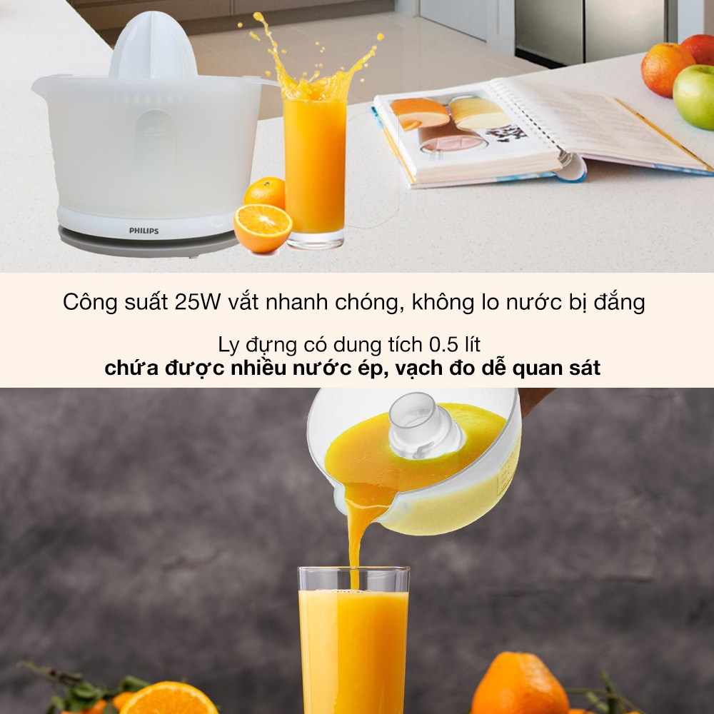 Máy vắt cam Philips HR2738/00 công suất 25W, bảo hành 24 tháng chính hãng - Hàng chính hãng