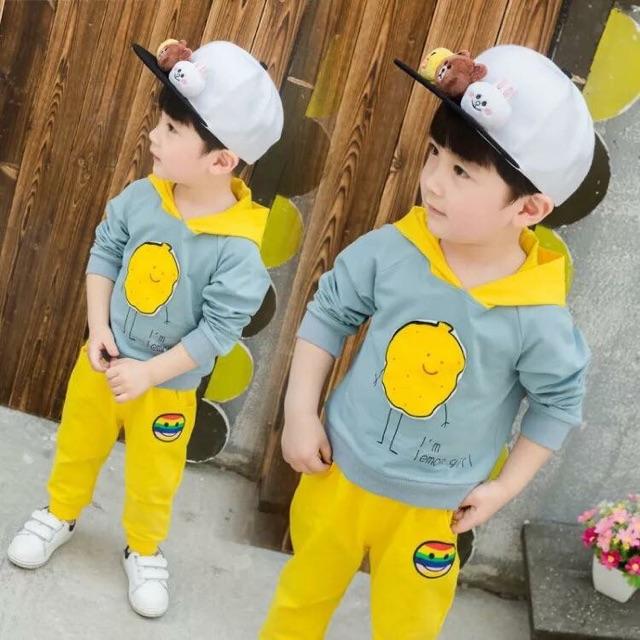 Bộ thu đông nón in hình chanh vàng siêu cute Bo060
