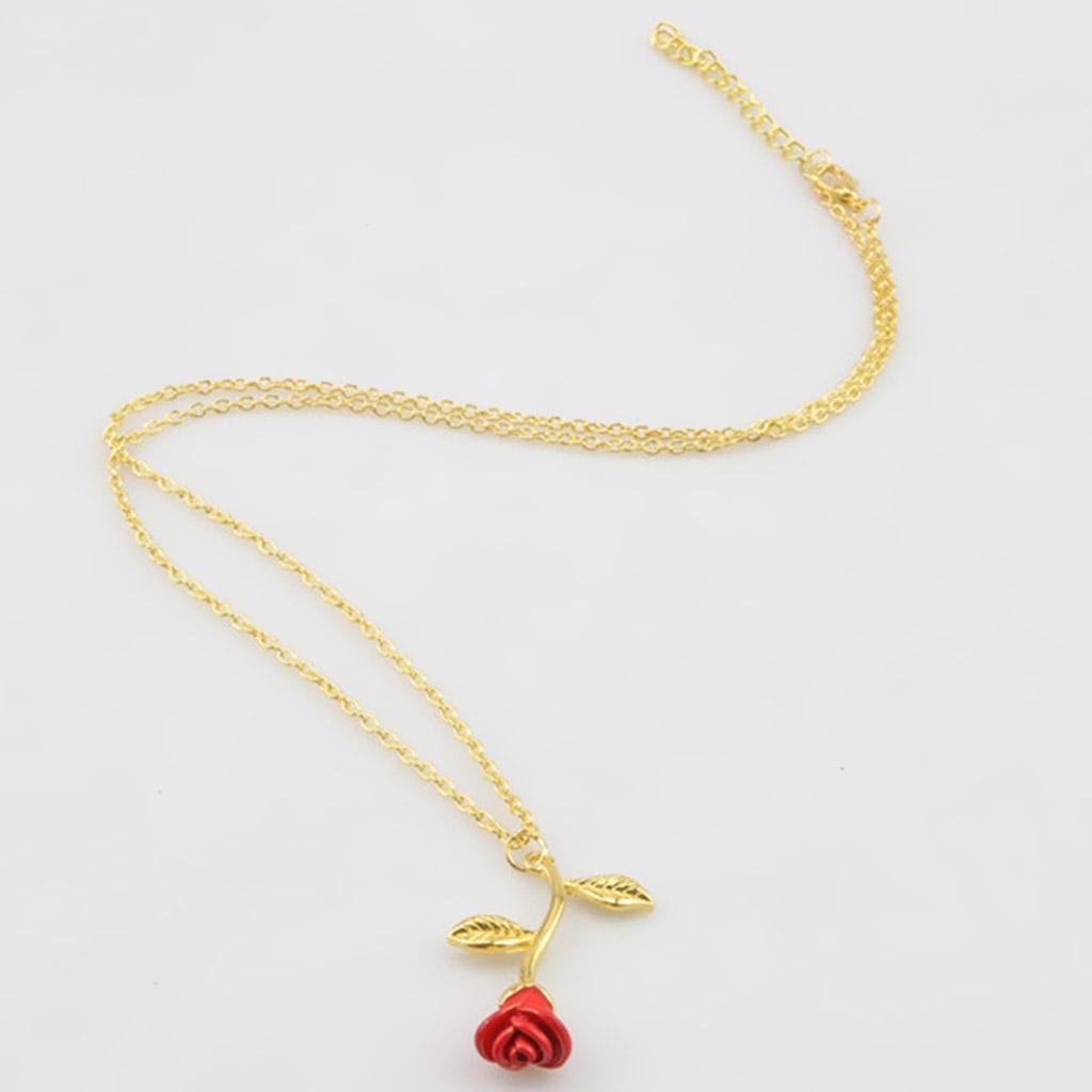 3D Rose Flower Pendant Necklace Red Rose Statement Necklace for Women Girls
