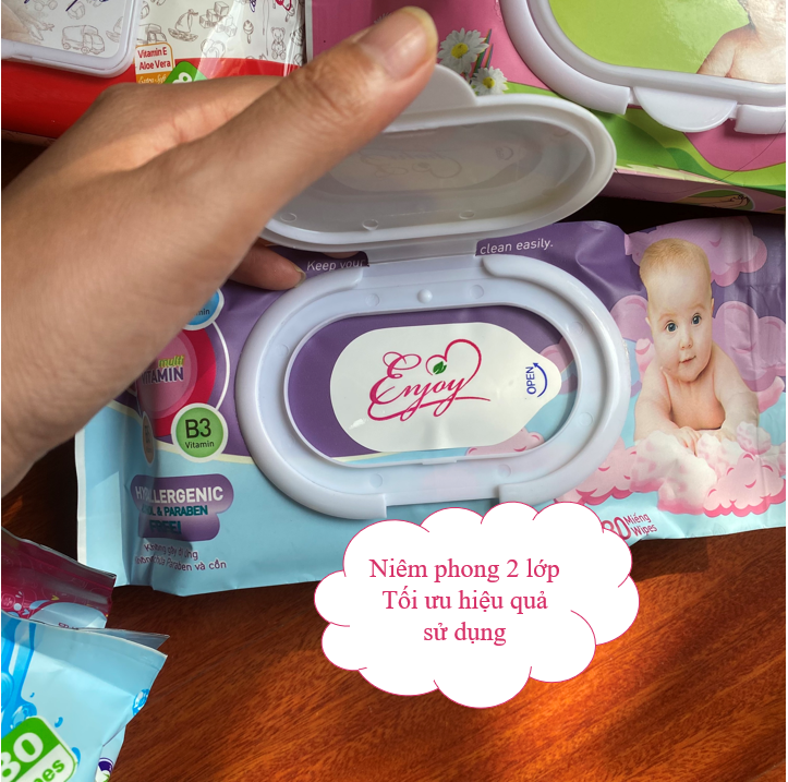 COMBO 3 Gói Khăn ướt em bé ENJOY mềm mại, dưỡng ẩm, tiện dụng, đạt chuẩn sức khỏe SGS - Gói 80 tờ