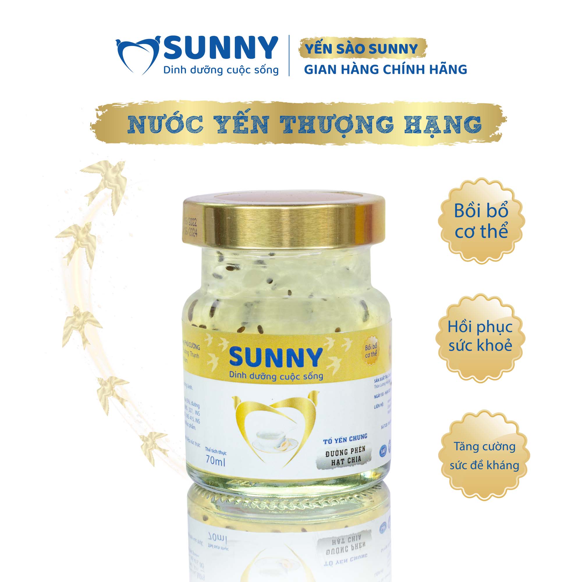 [12 hũ] Yến hạt chia - Yến Sào Khánh Hòa chưng sẳn - 25% Yến thô - 70ml/hũ - Yến sào SUNNY