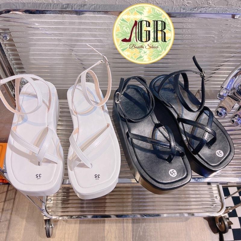 Sandal xuồng khoá gài da mềm cao 6 cm