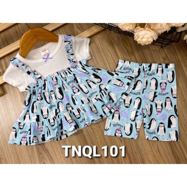 Bộ babydoll tay ngắn quần lửng thun borip cho bé gái từ 10 đến 22kg - pikakids