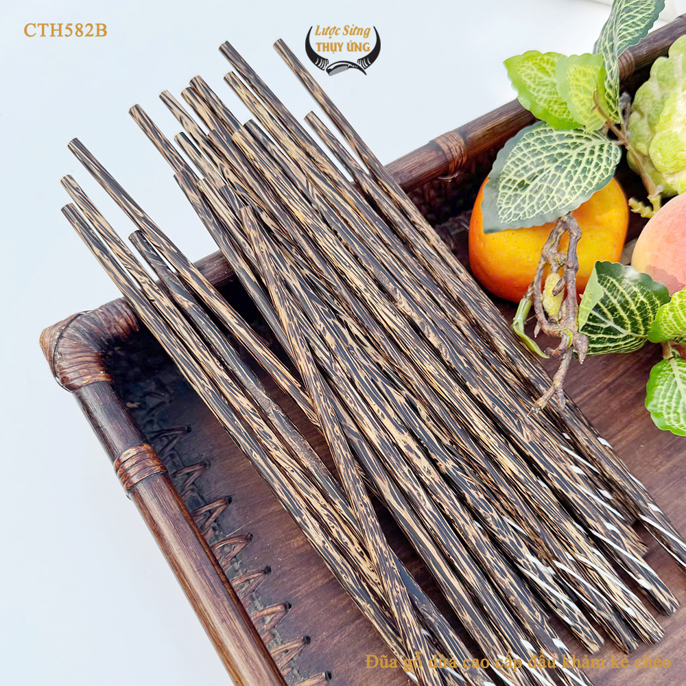 Đũa Gỗ Dừa Đen Khảm Kẻ Chéo HAHANCO An Toàn Đẹp Mắt Dùng Cho Quán Ăn Gia Đình - CTH582B