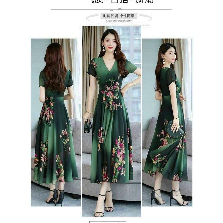 Đầm Hoa Thiết Kế Cổ V, Xòe Tùng, Kiểu Dáng Đơn Giản, Sang Trọng