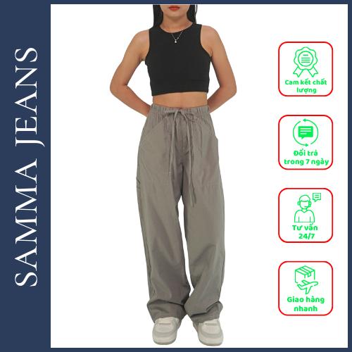 Quần Jean cạp chun Ống Suông SJP08_Quần cạp chun ống rộng nữ đẹp, thương hiệu SAMMA JEANS