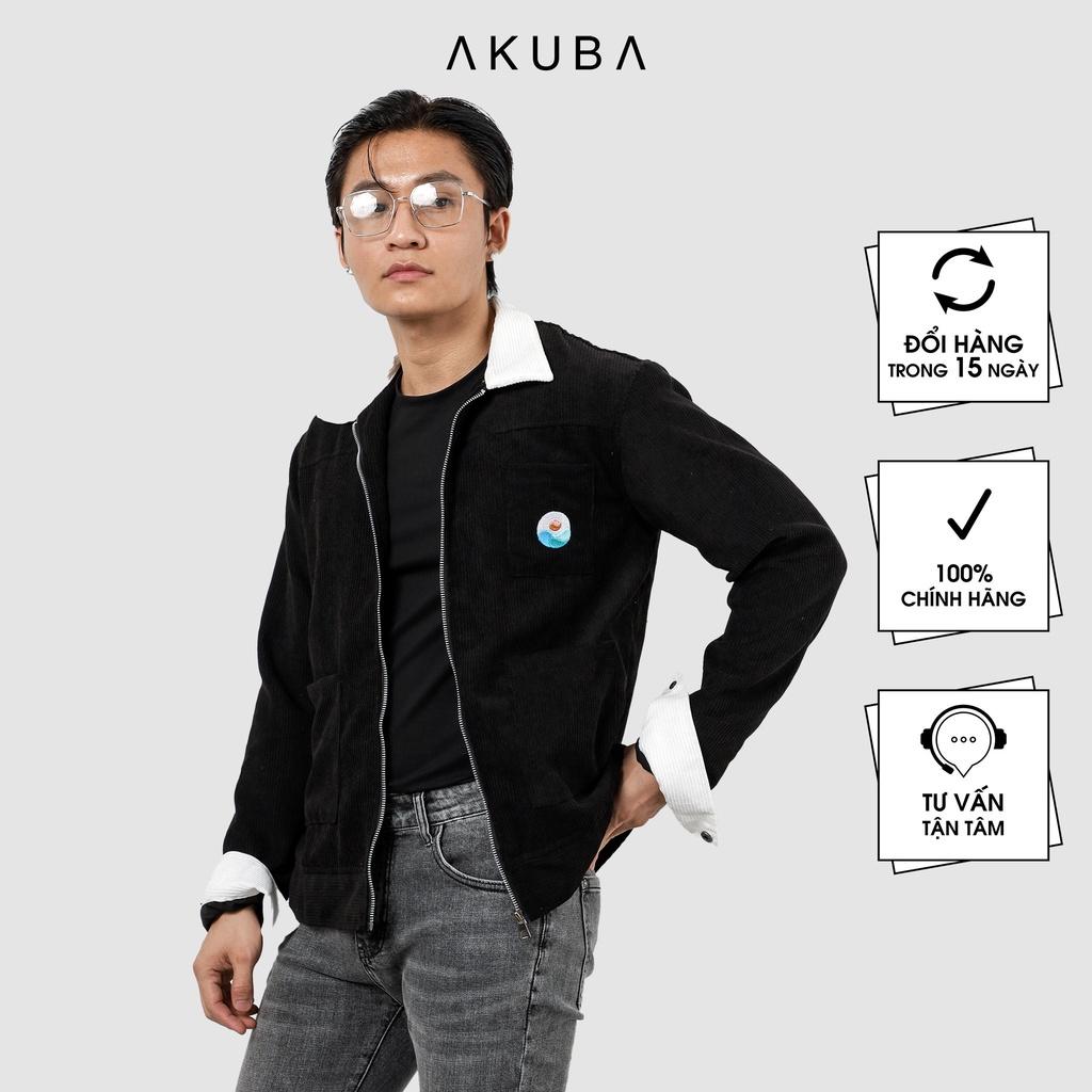 Áo khoác nam Akuba chất nhung tăm phối màu cổ áo và tay áo cá tính kiểu Hàn Quốc 01I0336