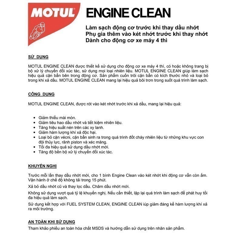 Thùng 12 Chai - Chất tẩy rửa vệ sinh động cơ xe máy - MOTUL ENGINE CLEAN MOTO 200ml 