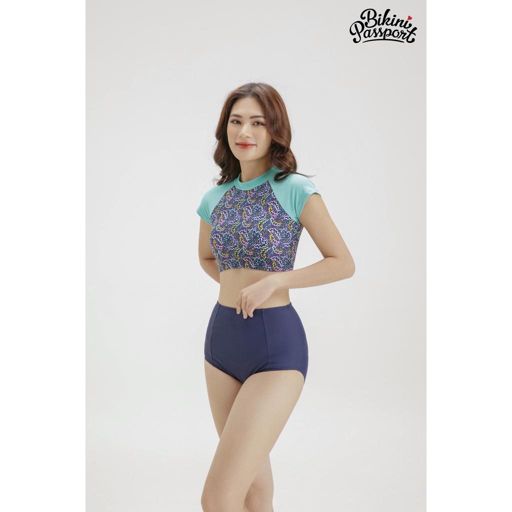 Áo bơi NỮ lẻ BIKINI PASSPORT kiểu Croptop tay ngắn có khoá - màu Xanh da trời - BS240_BU