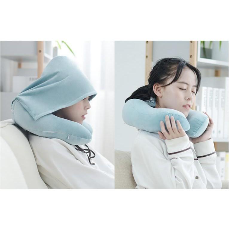 Gối đỡ cổ kèm nón U-Shaped Neck Cover cao cấp (Light Blue)