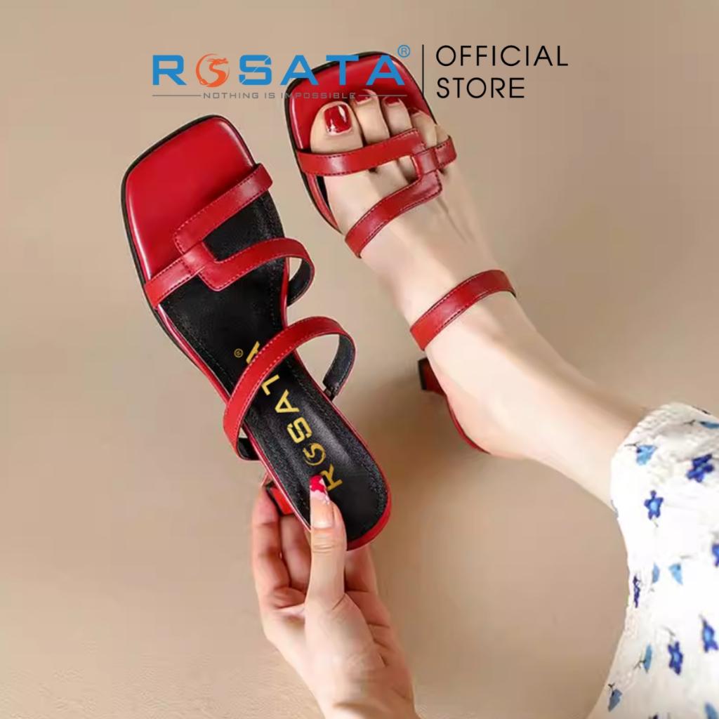 Dép sandal nữ xỏ ngón đế cao 5 phân phối dây công sở 2 màu đỏ, nâu ROSATA RO564 - Đỏ