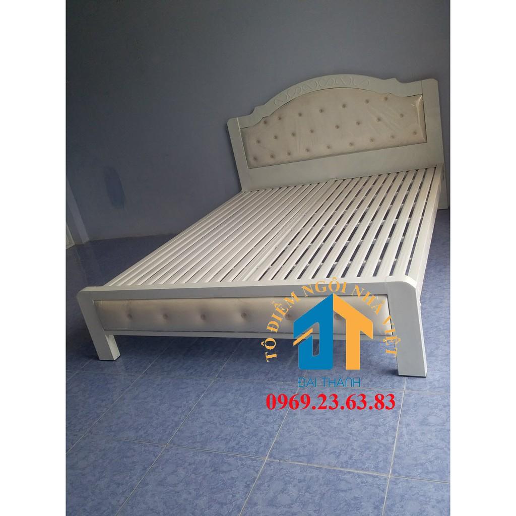 Giường sắt hộp cao cấp màu trắng kem kích thước ngang 1m6x2m