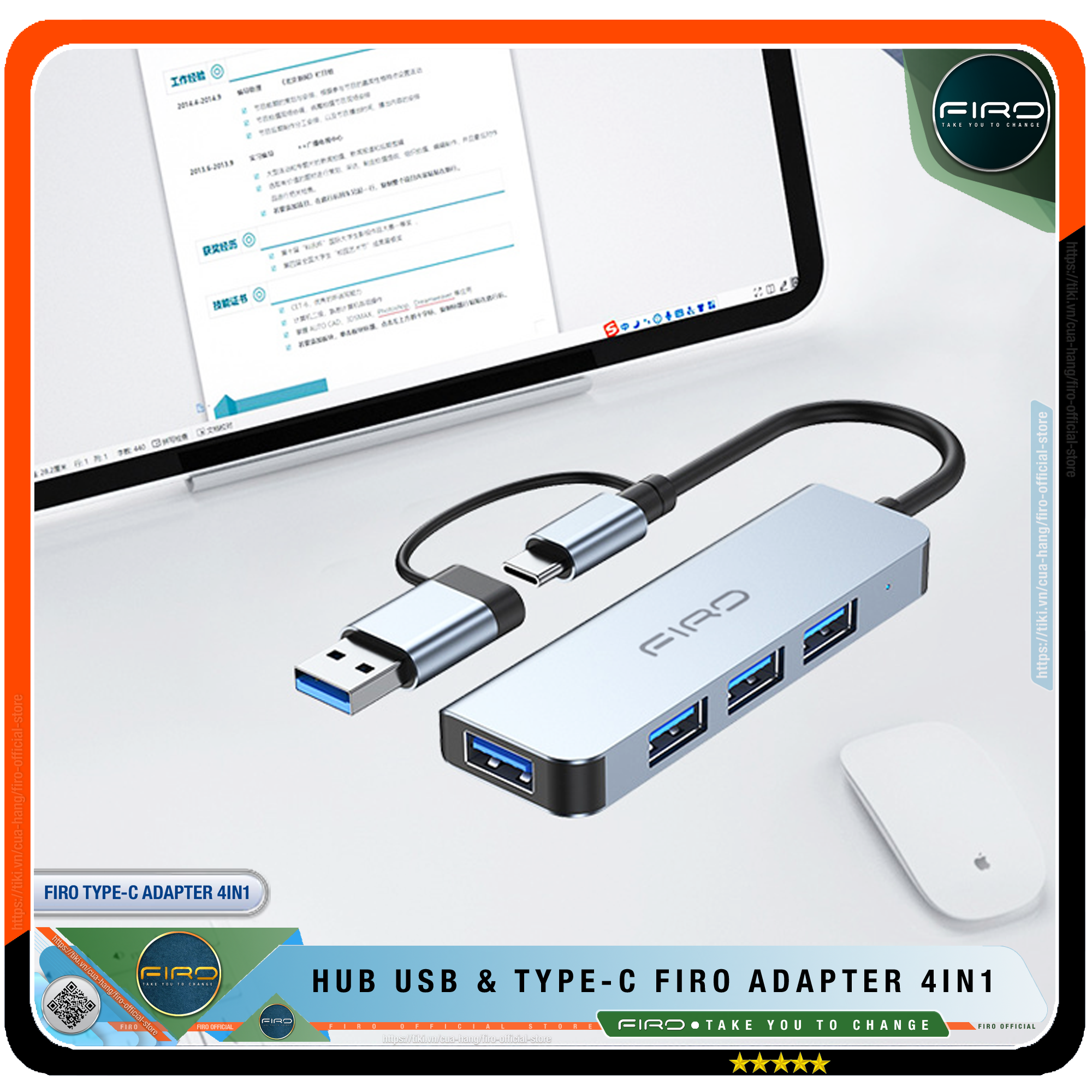 Hub Type C FIRO Và Hub USB FIRO 3.0 Adapter 4in1 - Bộ Chia USB FIRO Ra Nhiều Cổng Kết Nối Chuyển Đổi Cho Laptop,PC, Máy Tính Đa Năng - Hub FIRO Hỗ Trợ Sạc Pin, Kết Nối Đa Năng Ổ Cứng, Bàn Phím, Chuột, Máy In, Thiết Bị Chia Ổ USB - Hàng Chính Hãng