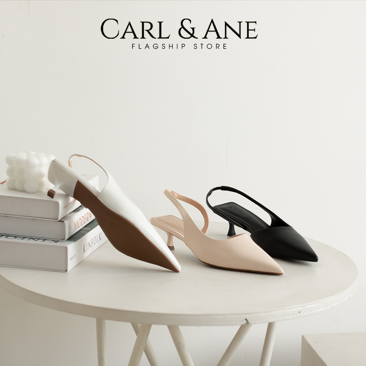 Carl &amp; Ane - Giày cao gót nữ dáng Slingback mũi nhọn phong cách thanh lịch - CL037