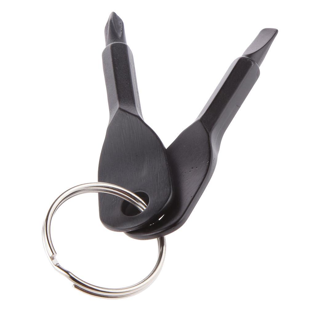 Black 2 Keys Stainless Steel Screwdriver Keychain Outdoor Sport Pocket Tool
