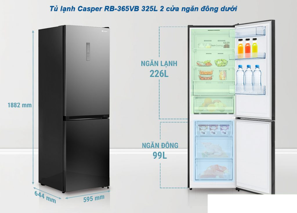 Tủ lạnh Casper Inverter 325L RB-365VB Model 2021 - Hàng chính hãng (chỉ giao HCM)