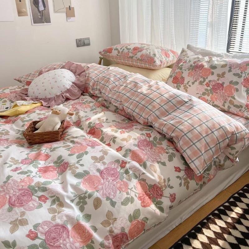 Set Cotton Living 100%cotton Hàng Nhập Khẩu Cao Cấp 4 Món Hoa Hồng Xanh Vintage